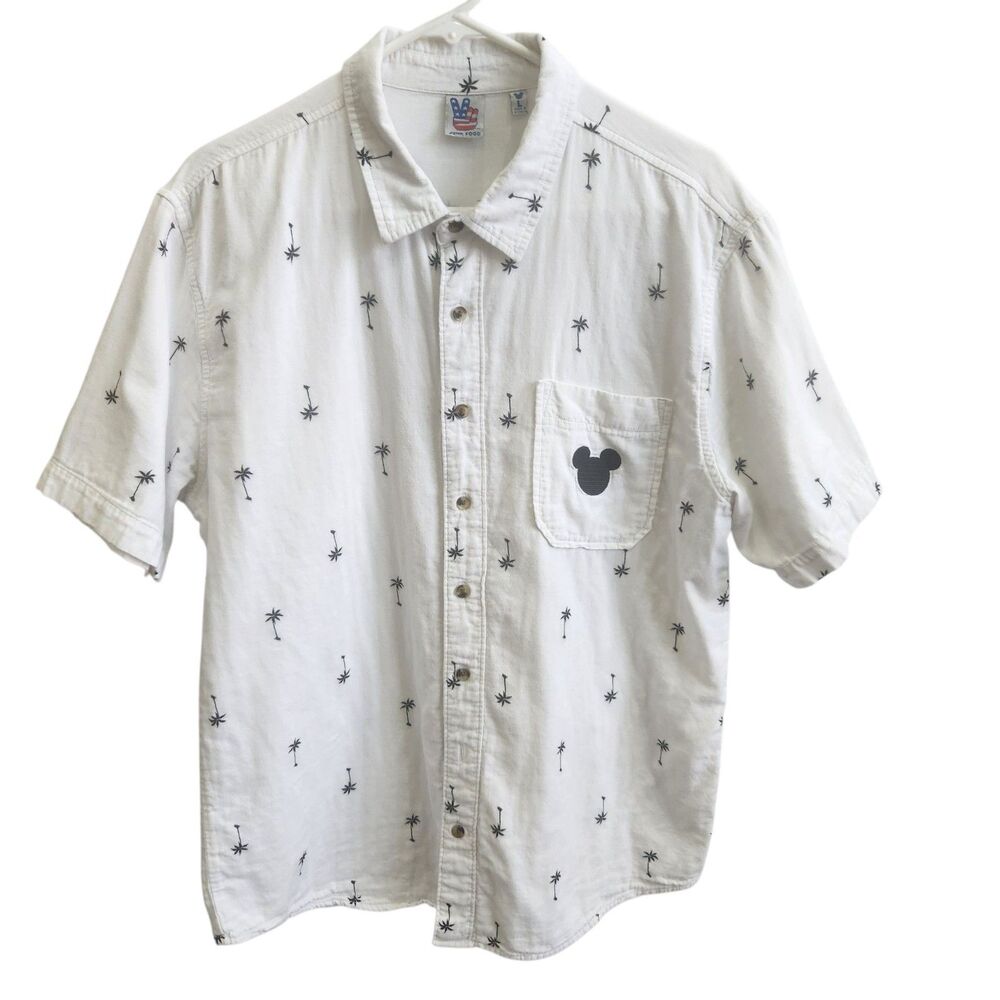 Junk Food Disney Collab-Palm Tree Mickey Mouse Camp Shirt-Black/White-Resort L